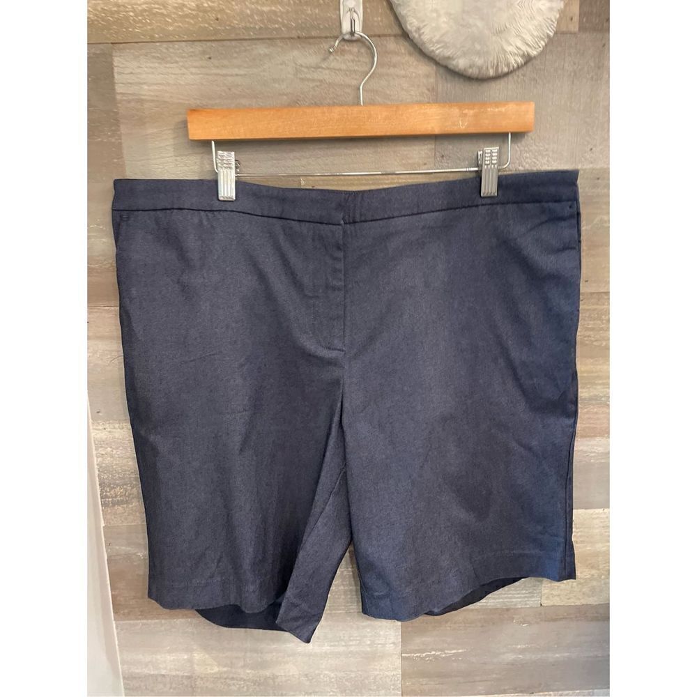 Amazon 14 ￼navy button front stretchy Bermuda shorts cotton blend side pockets